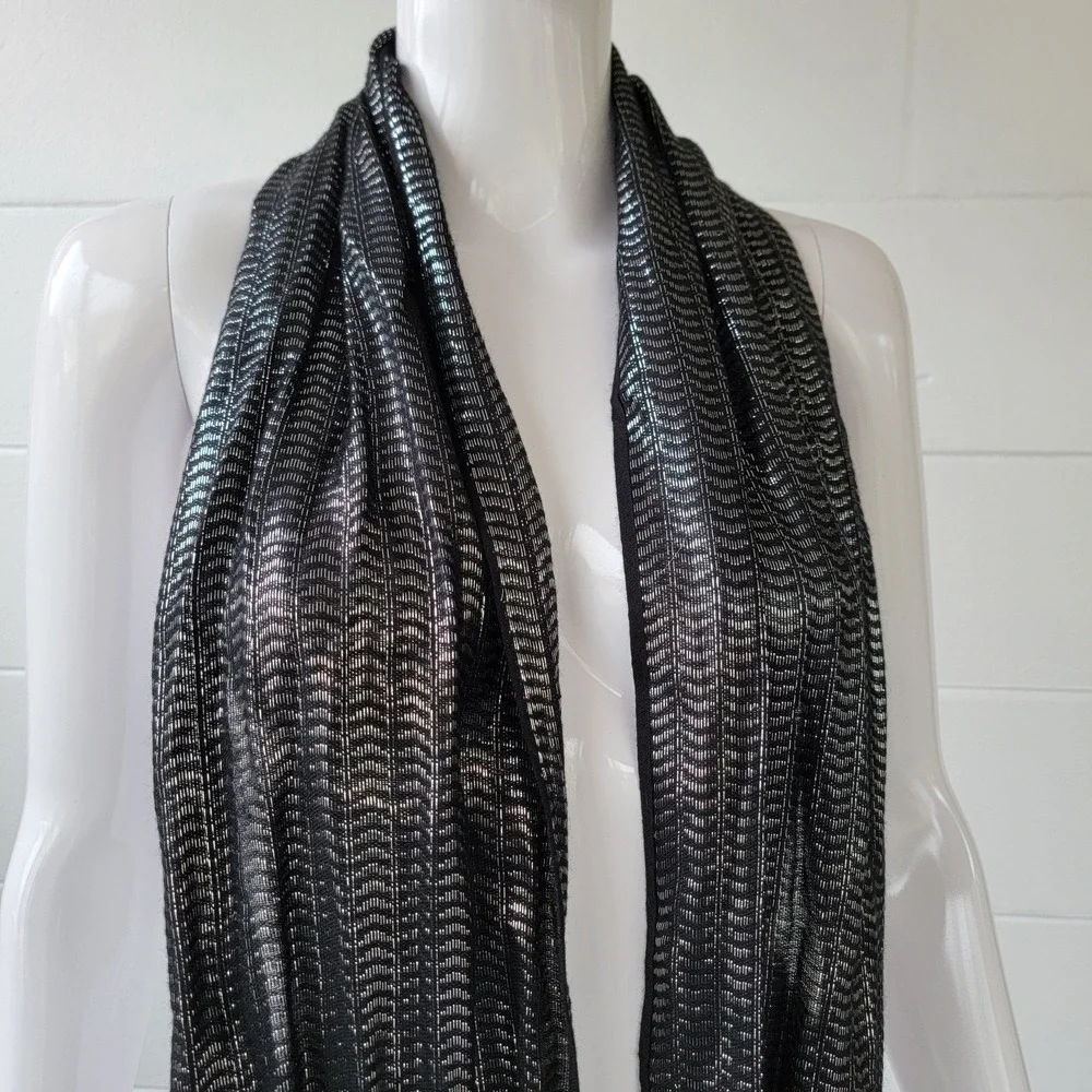 Black and Metallic Silver Infinity Scarf Unisex Large